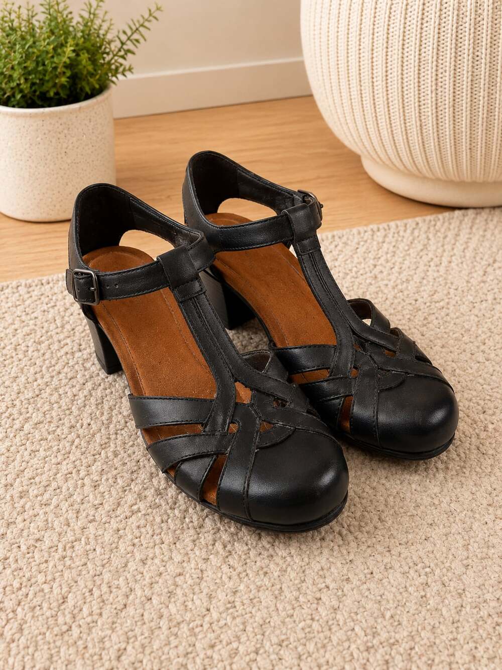 Cobb Hill Aubrey T-Strap Heels Womens 10 Black Leather Comfort Shoes